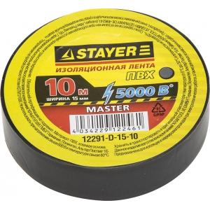 Изолента "MASTER" черная, ПВХ, 5000 В, 15мм х 10м, STAYER, 12291-D-15-10