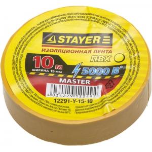 Изолента "MASTER" желтая, ПВХ, 5000 В, 15мм х 10м, STAYER, 12291-Y-15-10