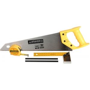 Набор "STANDARD" для столярных работ: ножовка по дереву 400 мм, угольник 200 мм, рулетка 3 м, 2 карандаша, 5 пред, STAYER, 15084-H5