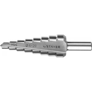 Сверло "MASTER" ступенчатое по сталям и цветным металлам, HSS, d = 6 - 20 мм, STAYER, 29660-6-20-8