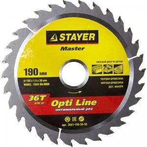 Диск пильный MASTER "OPTI-Line" по дереву, 190х30мм, 36Т, STAYER, 3681-190-30-36