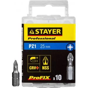 Биты "PROFESSIONAL" ProFix Pozidriv, № 1, L = 25 мм, 10 шт, STAYER, 26221-1-25-10_z01