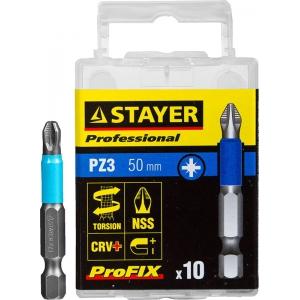 Биты "PROFESSIONAL" ProFix Pozidriv, № 3, L = 50 мм, 10 шт, STAYER, 26223-3-50-10_z01